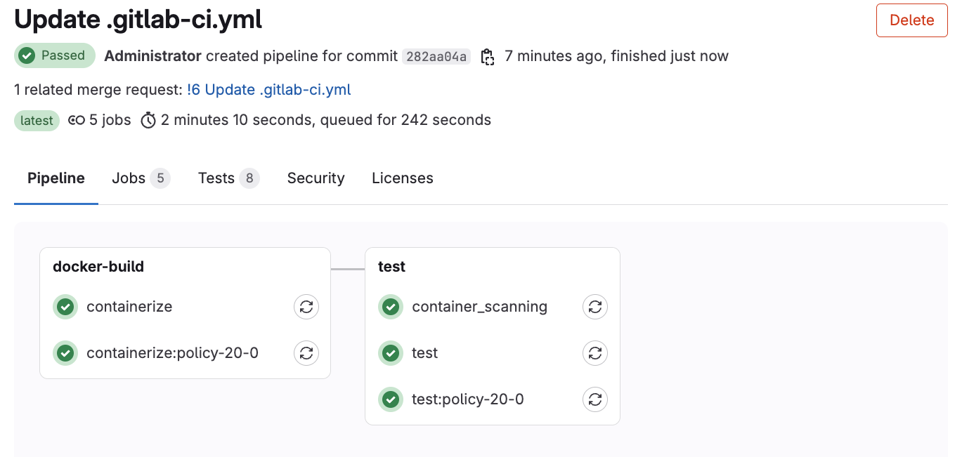 Pipeline execution with container scanning